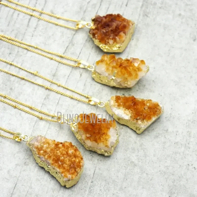 

NM40225 Large Raw Citrine Necklace Natural Geode Cathedral Orange Druzy Real Cluster