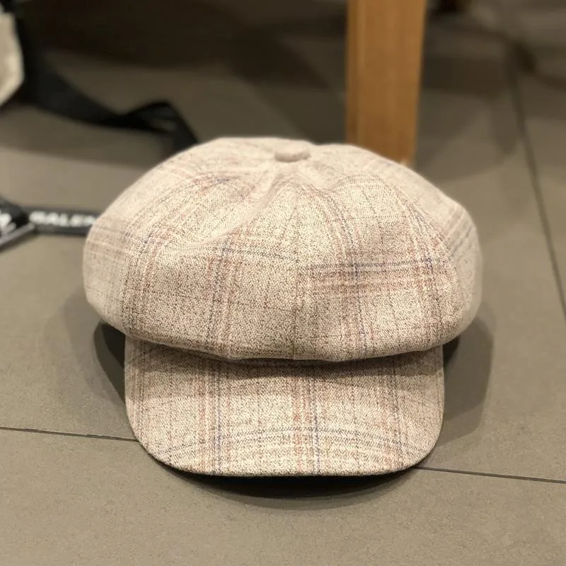 Chapeau octogonal à carreaux pour étudiants, béret de peintre en laine, rétro, littéraire, à la mode, nouvelle collection automne et hiver