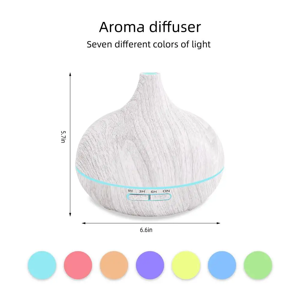 Diffusore/umidificatore a venature del legno da 550 ml con telecomando, spegnimento automatico, LED e +6 oli. umidificatore bagliore va lampada