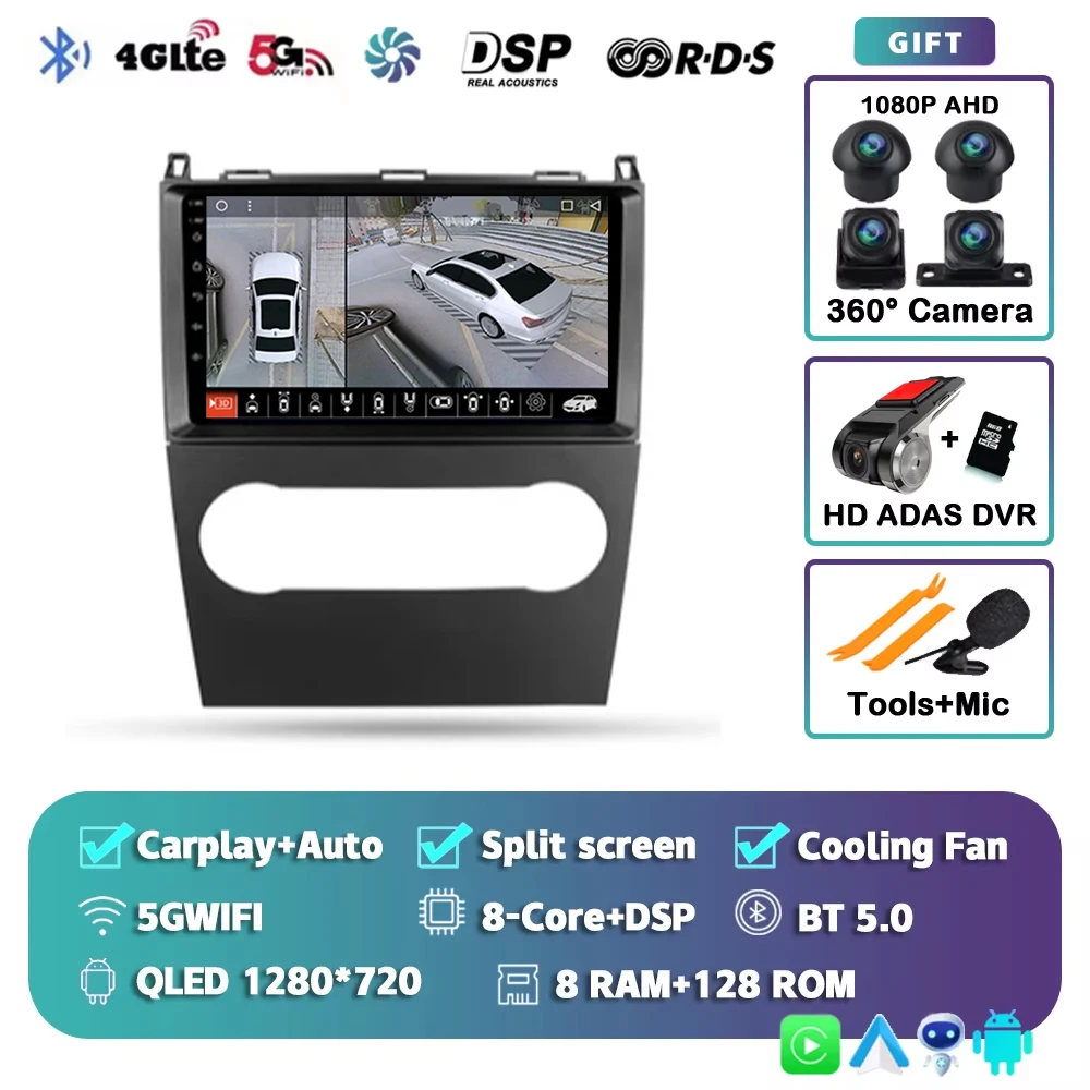Voor Mercedes-Benz A-Klasse 2 W169 C169 2004 - 2012 2K 12+256 QLED Android 16 CarPlay autoradio multimediaspeler GPS stereo
