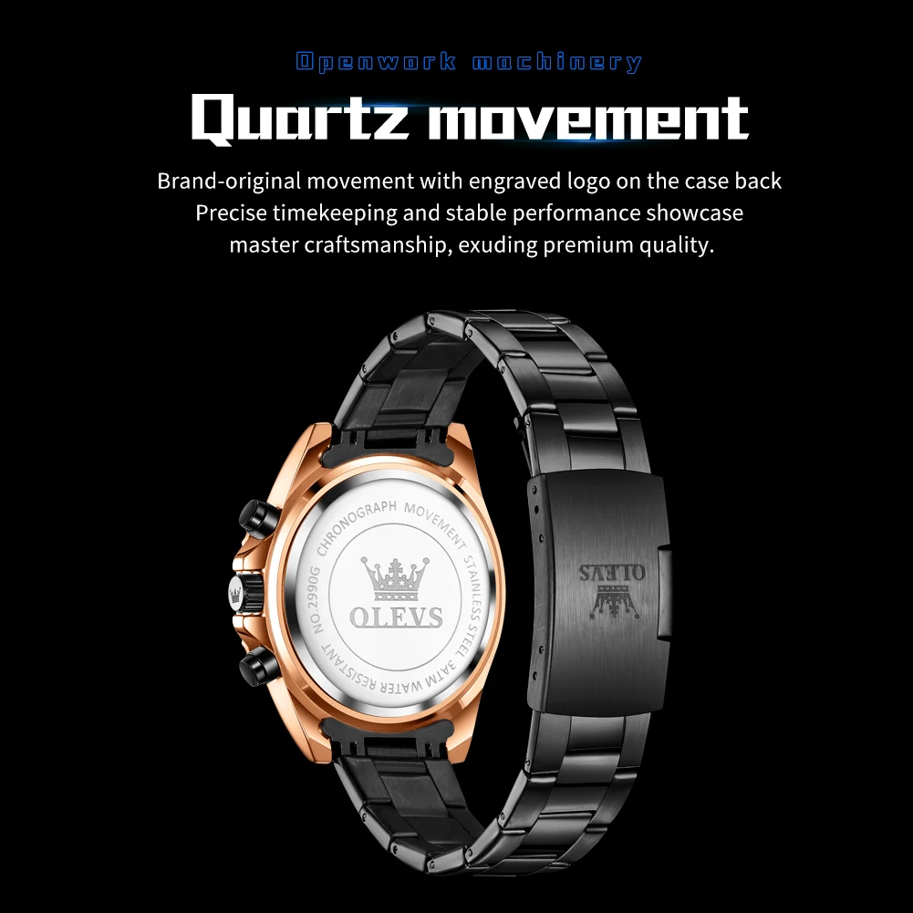 OLEVS 2990 Brand original authentic watches for man luxury Gift Box Steel band multifunctional quartz men's watch