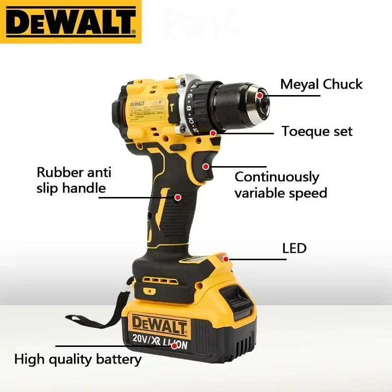 DEobcuT-Perceuse à percussion sans balais DCD805, tournevis électrique sans fil, perceuse à main multifonction, outil électrique aste 20V