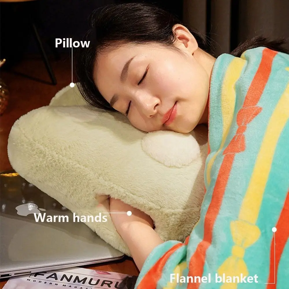 Kawaii with Blanket Warm Hand Throw Pillow Anime Cat Pillow Blanket Rabbit Soft Plush Hand Warmer Pillow Sleeping