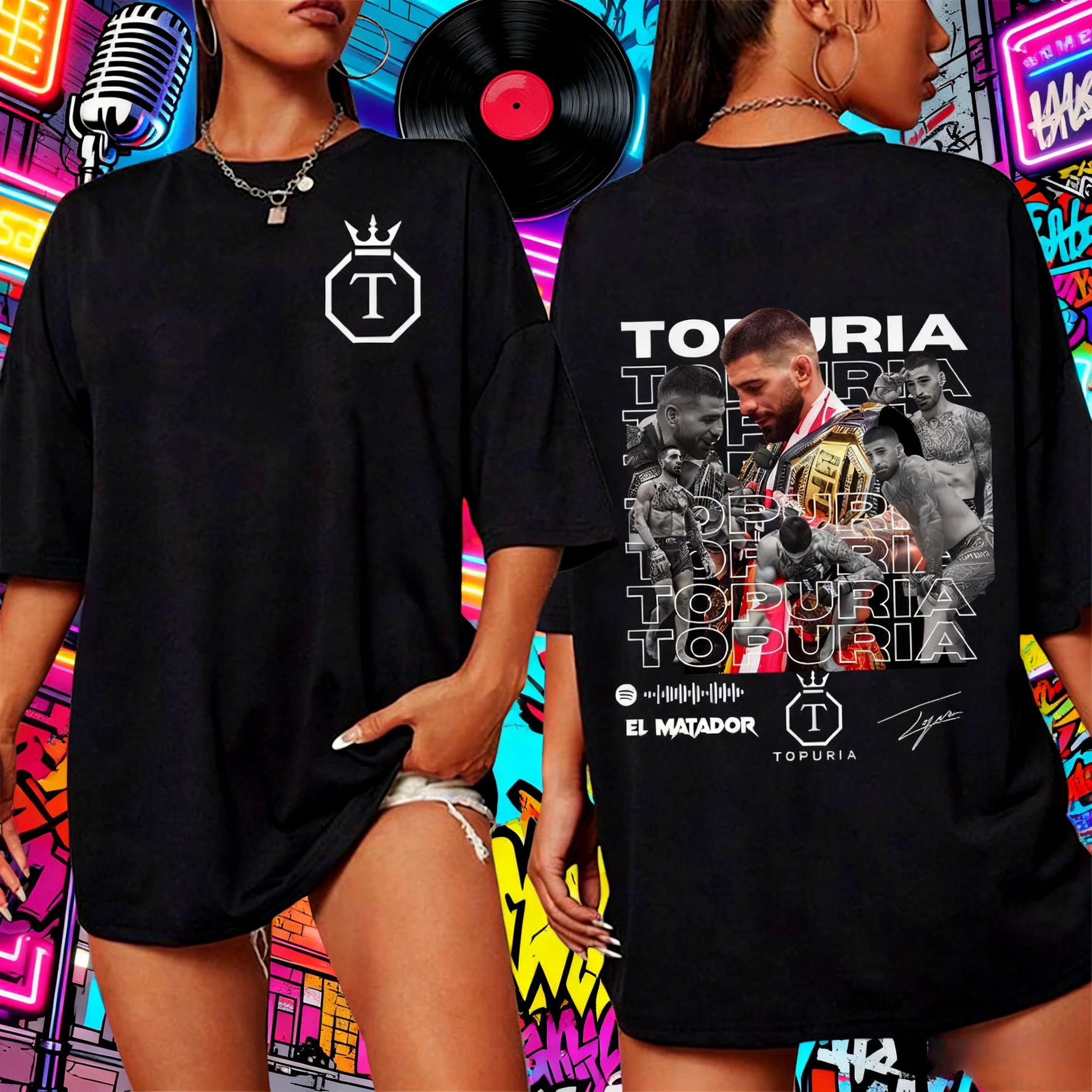 تي شيرت جرافيك عتيق El Matador Ilia Topuria، فستان رسمي للرجال، تي شيرت Harajuku Fashion، رقبة دائرية للرجال 100% ملابس الشارع #1