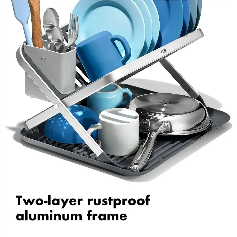 Imagem -03 - Alumínio Fold Flat Dish Drying Rack Bons Apertos 2-tier com Drainboard para Cozinha Balcão Dobrável