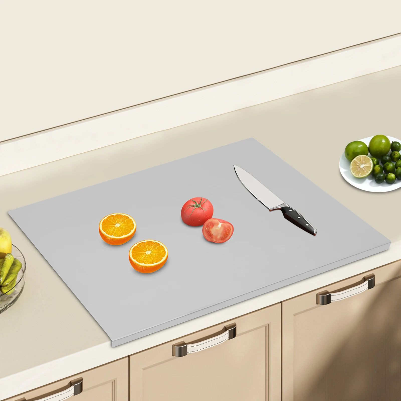 Tabla rodante para cortar y masa de acero inoxidable, 60x50cm, protector de encimera con respaldo frontal
