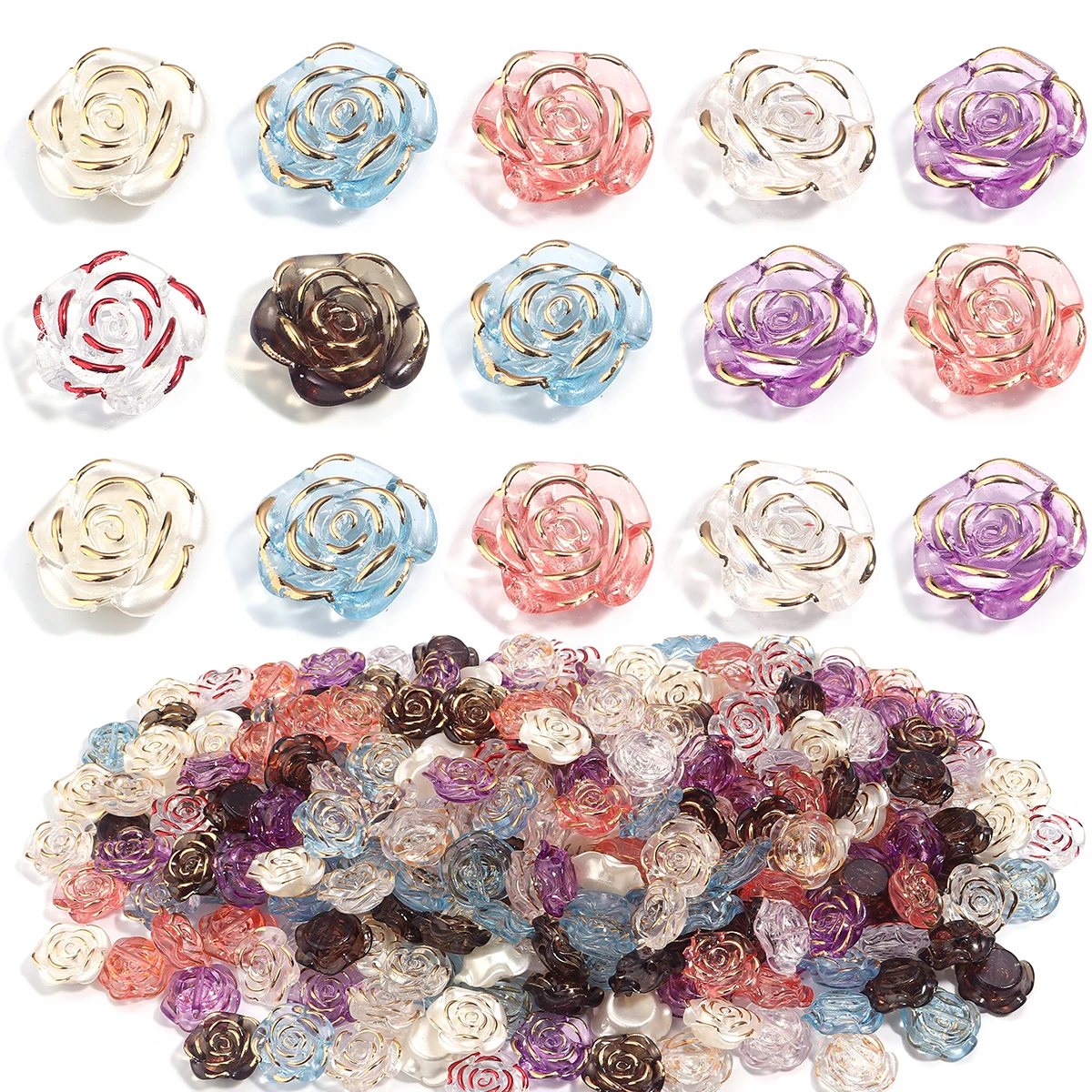 30pcs Baroque Style Resin Beads Gold Edge Rose Flower Loose Beads For Jewelry Making DIY Necklaces Bracelets Crafts Accessories