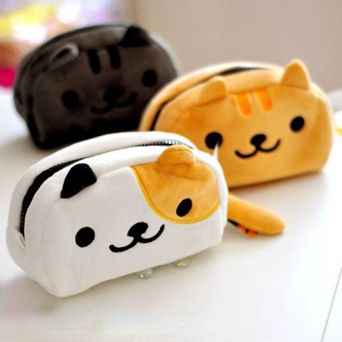 Cute Cartoon Kitty Cat Large Capacity Plush Pencil Bag Pouch Case Pencilcase Stationery Organizer for School Student Gift