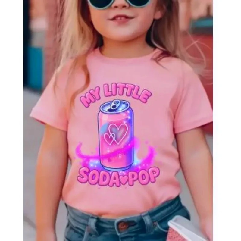 Camiseta con estampado de botella de Coca Cola para niños, nuevo estilo de verano, ropa de moda de manga corta para padres e hijos, ropa para niñas