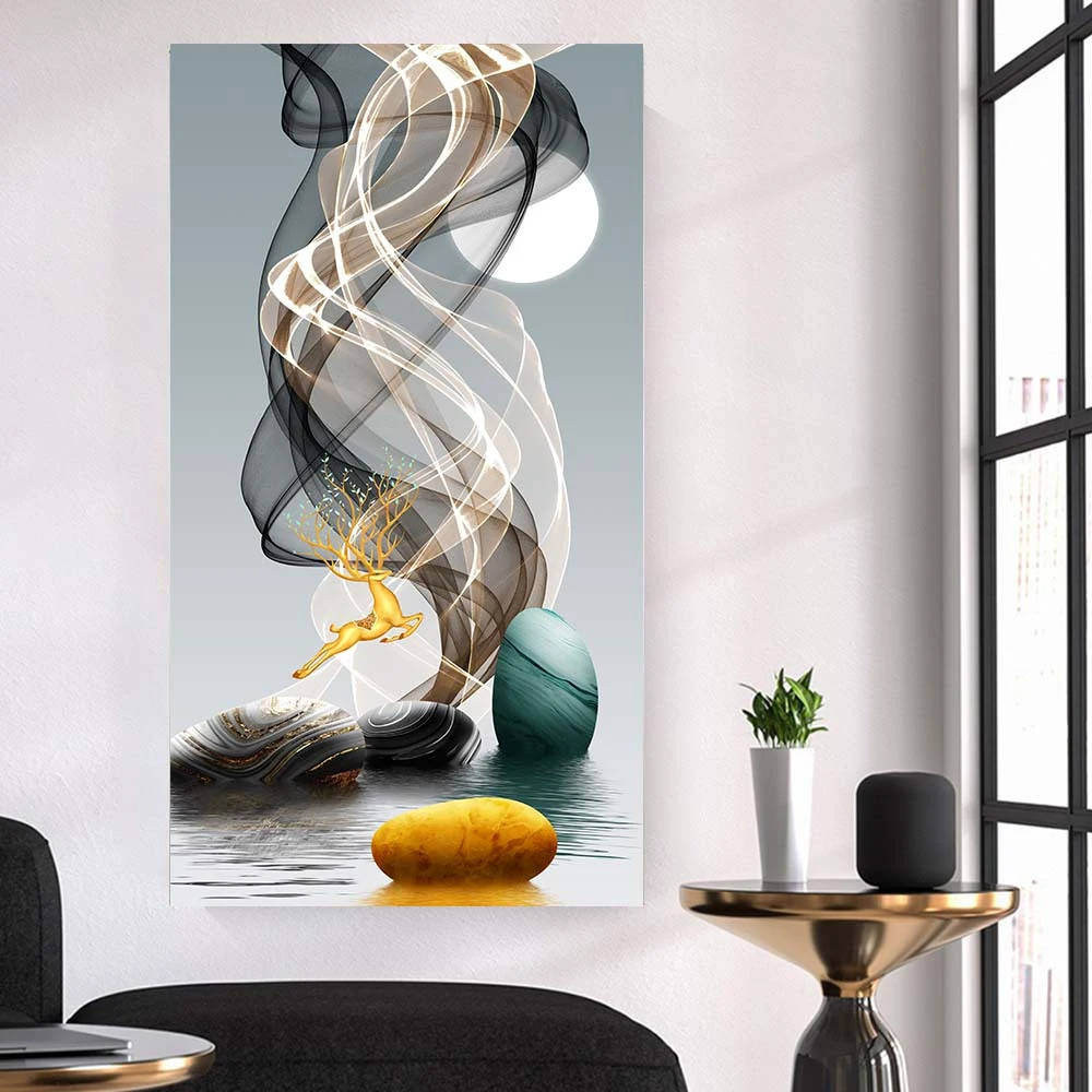 Modern Simple Wall Art Black Yellow Line Stone Mural HD Canvas Print Poster Home Living Room Bedroom Decorative Painting