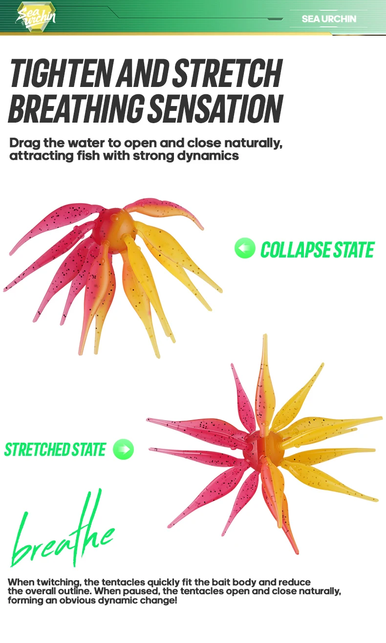 TAIYU 4 Stück Coike Seeigel-Angelköder Zweifarbige Bionik-Fischförmige Tentakel-Reißfeste Elastomer-Silikon-Wurmköder – Detail 8