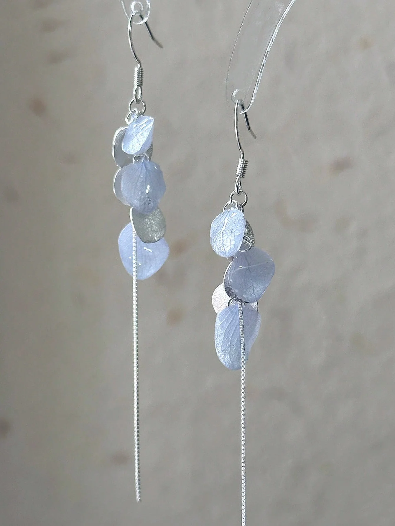 Natural Dried Pressed Flower Petal Blue Hydrangea Tassel Earrings Handmade Niche Jewelry Fairy Pastoral Gifts For Women
