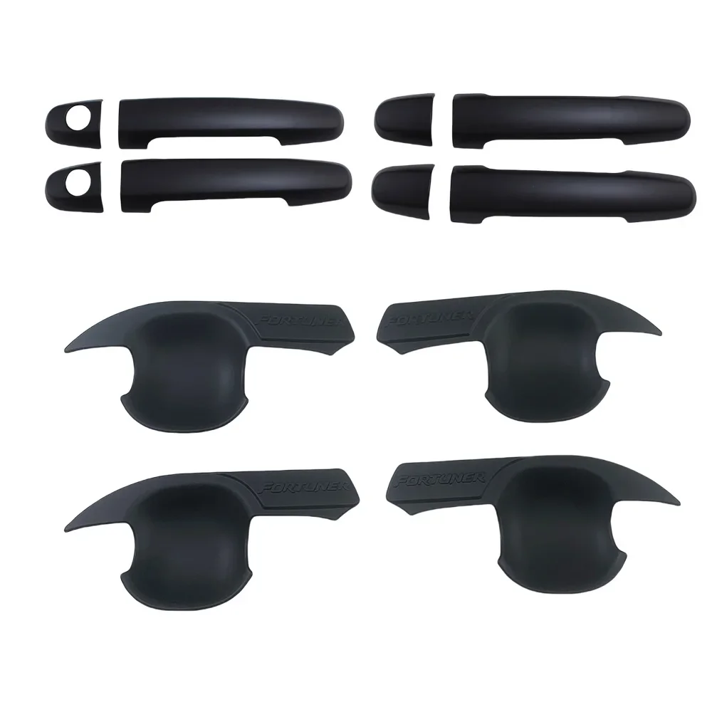 غطاء مقبض وعاء الباب لتويوتا فورتشنر 2008-2014 ديكور السيارة ماتي أسود كروم فضي اكسسوارات السيارات ثقب واحد #6