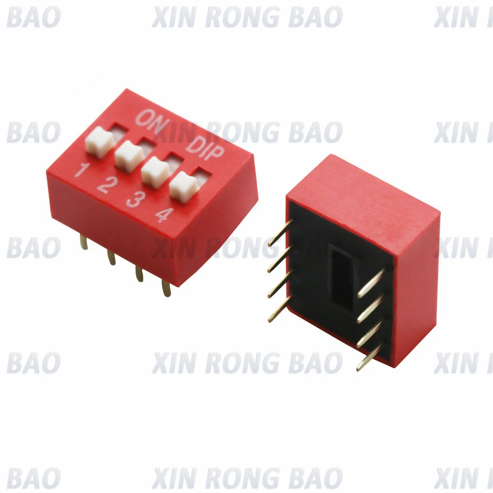 2-5pcs Red Direct dial code switch DIP switch DS-1P/2P/3P/4P/5P/6P/7P/8P/9P/10P/12P 2.54MM Coding switch DS pitch Side Pin=2.54m