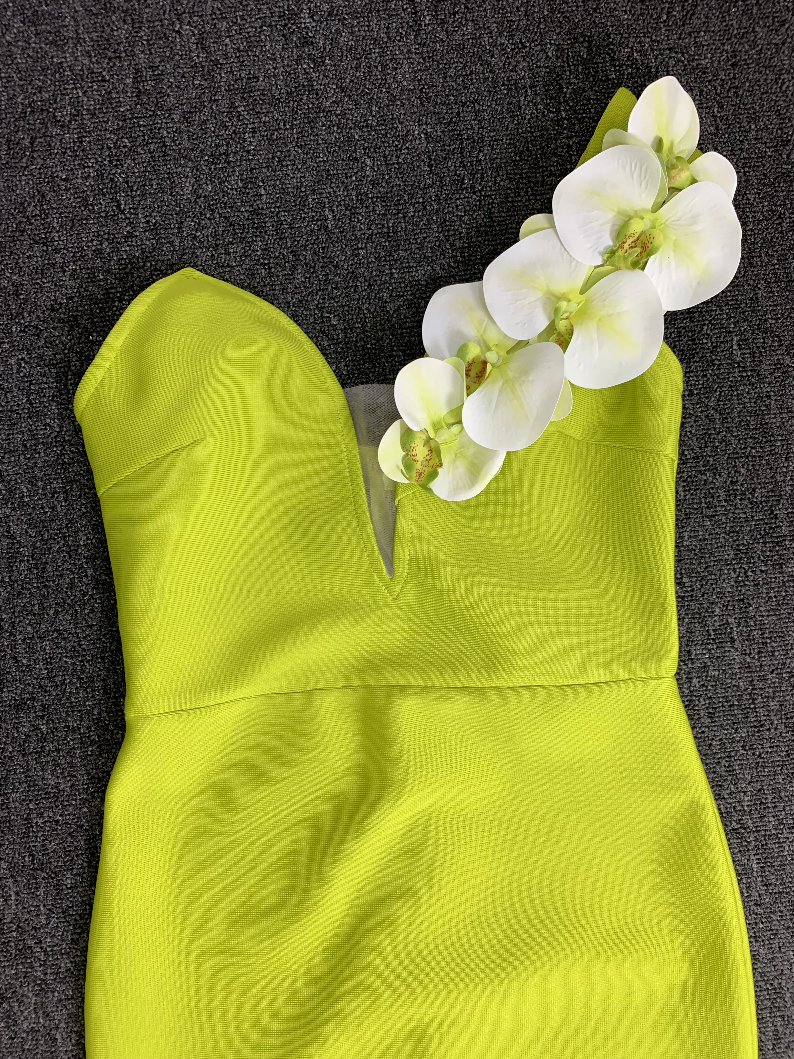 White Moth Orchids One Shoulder Yellow Green Ankle Length Bandage Dress Celebrity Party Evening Dress Woman Voaction Outfit