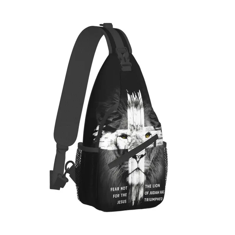 Cool Lion Cross Jesus Christian Lord Crossbody Sling Backpack Men Judah Christian Faith Shoulder Chest Bags for Travel Cycling