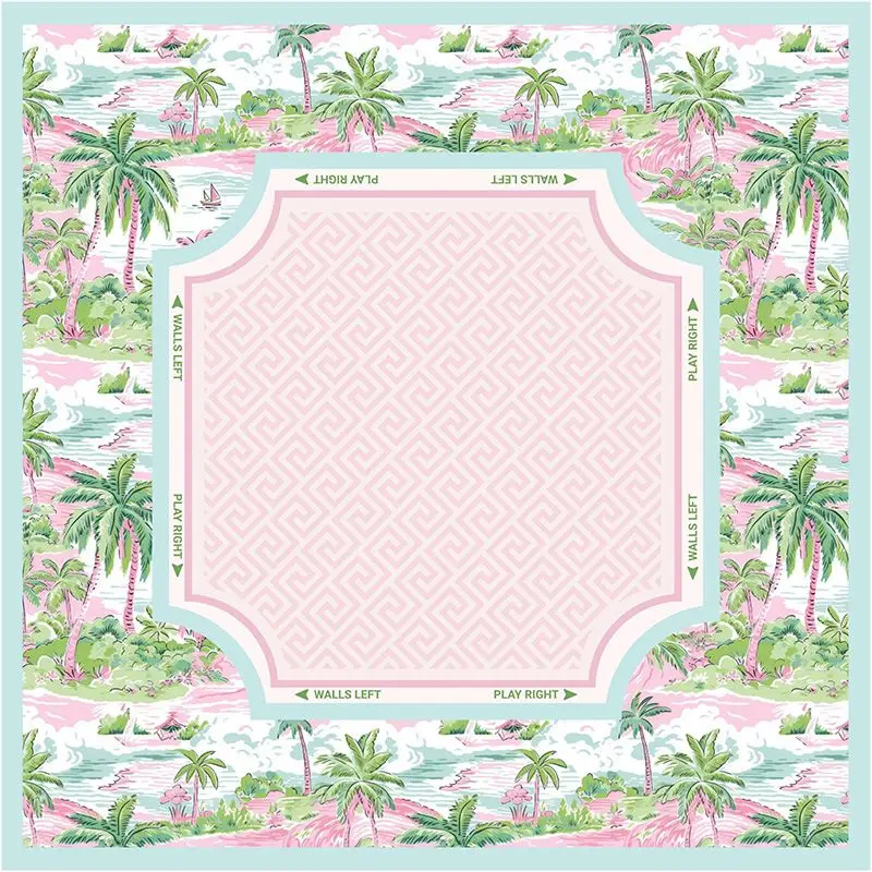 American Retro Geometric Lotus Flower Mahjong Table Mat Anti-Slip Noise Reduction for Card Game Table Playing Room Home Decor