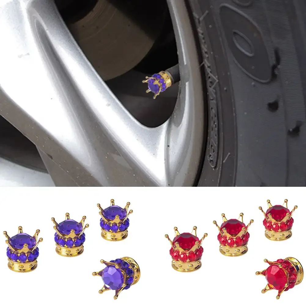 4Pcs Crown Tire Valve Stem Caps Bling Crystal Rhinestone Universal Chrome Crown Vehicle Car Tire Caps Covers Autos Accesorios