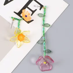 ZAA Multi-color Resin Flower Leaf Beaded Necklaces Mismatched Pastoral Cute Earrings Necklaces Set Elegant Decoration Party Gift