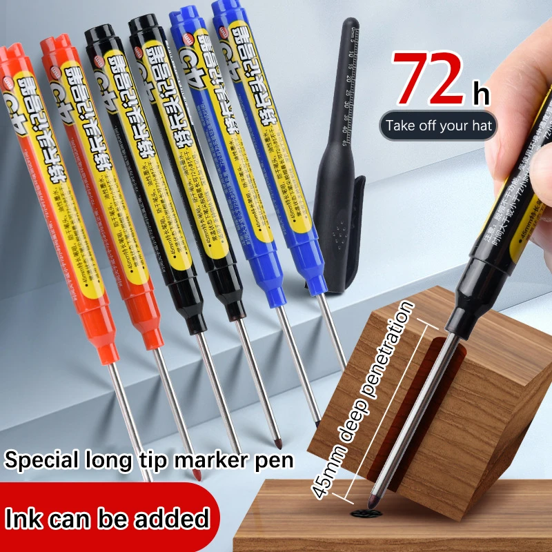 Marqueurs à tête longue pour trou profond de 45mm, stylo marqueur coloré multifonctionnel pour menuiserie mécanique