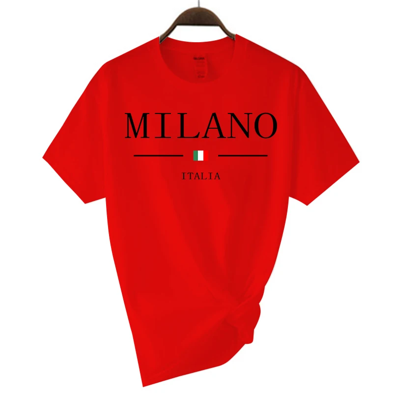 Summer Milano Letters Print Y2k T-shirt For Man Short Sleeved Luxury Tees Men\'s Clothing Loose Pure Cotton Soft Tops