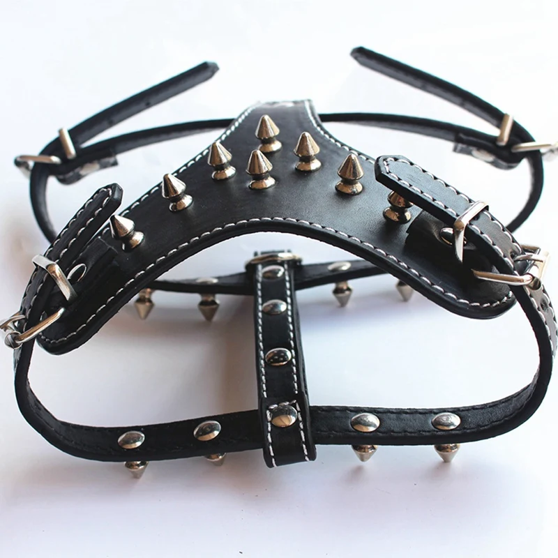 

Spiked Studded Leather Puppy Dog Harness Vest for Small Breeds Black-A51M