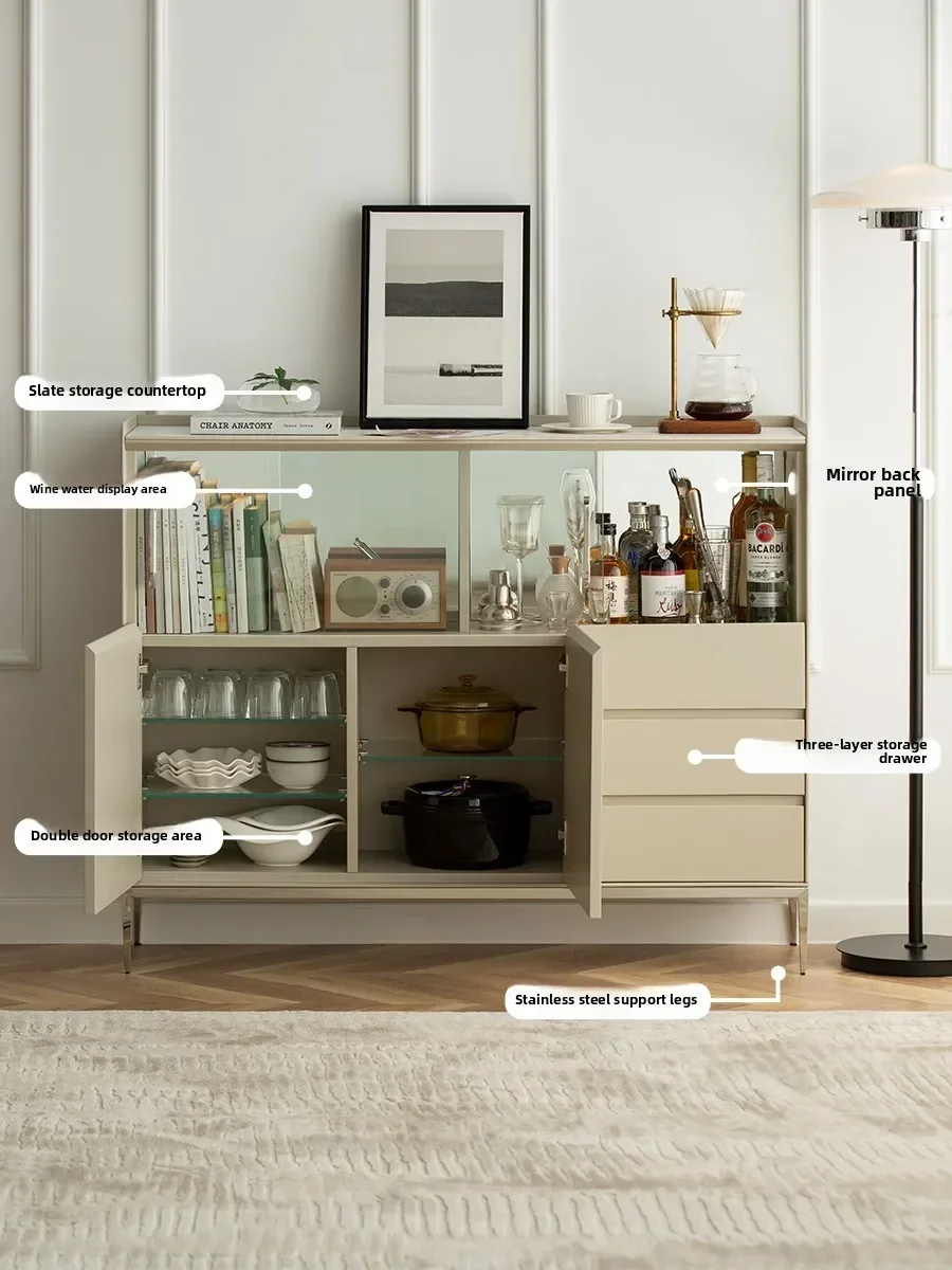 Modern simple and ultra-thin side cabinet integrated against the wall