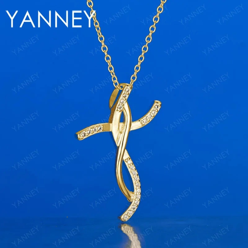 

18K Gold Plated 16-30 inch Twisted Cross Zirconia Pendant Necklace for Women, Fashionable Wedding Jewelry Gift Accessories