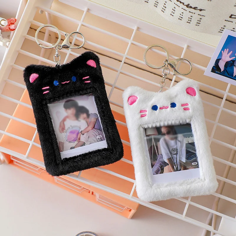 

INS Plush Photocard Holder Cute Rabbit/Bear/Cat Korean Idol Photo Card Holder Girl Keychain ID Credit Bank Protector Stationery