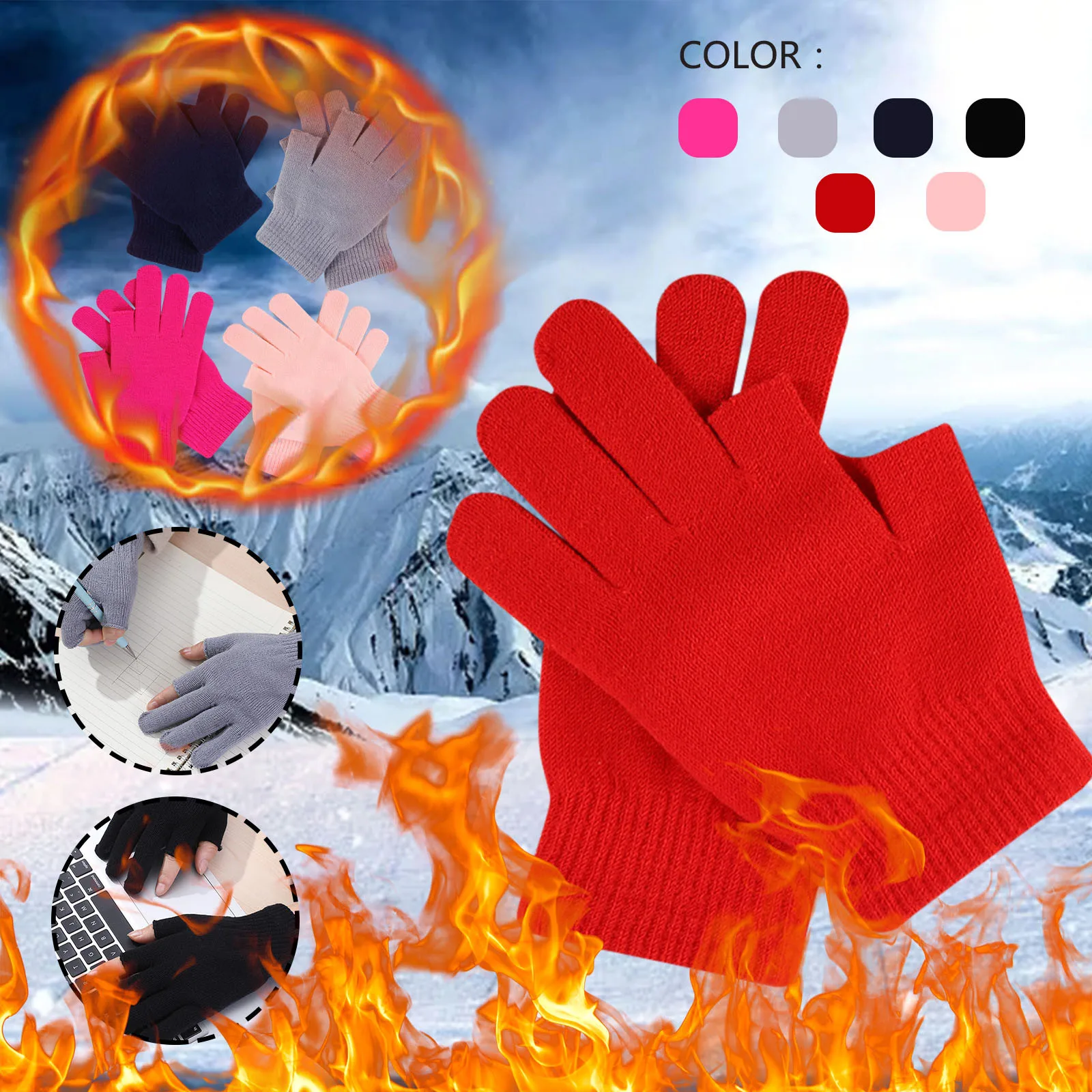 

Women's Warm Solid Cycling Gloves Writing Color Gloves Knitted Finger Woman Wool Men's Stretch Gloves перчатки