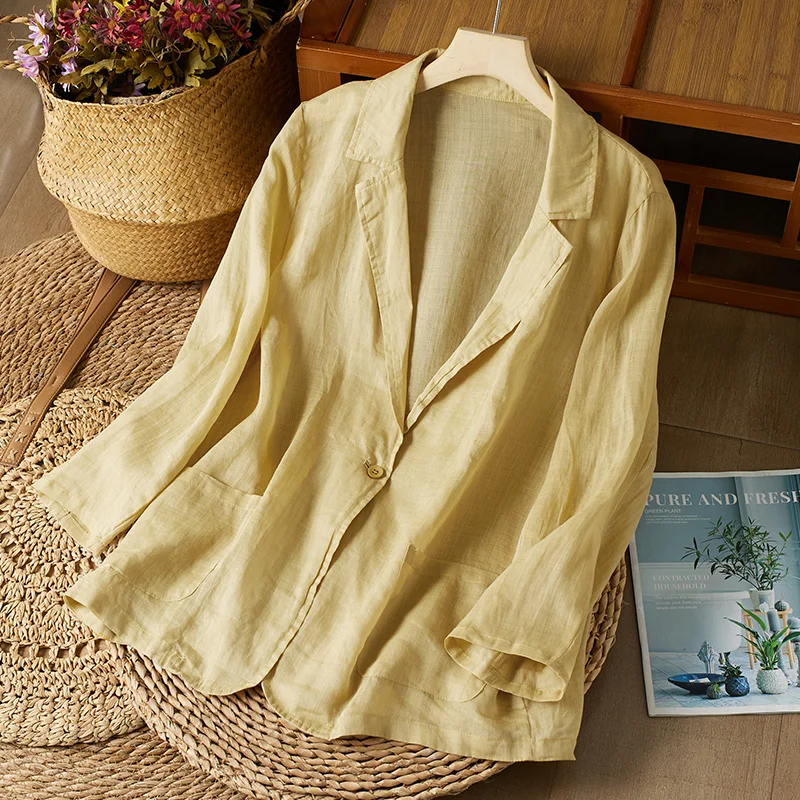 

High-End Women's Artistic Color Suit Collar Jaet Summer Loose Lightweight Sun Protection Open Cardigan Top