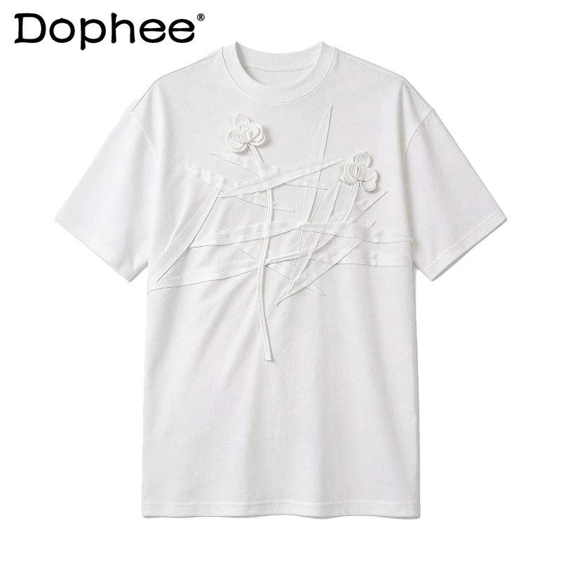 

Men's 2026 Summer New High-end Elegant Tees Stylish Three-dimensional Flower Short Sleeve T-Shirts Men's Trendy Handsome Tops