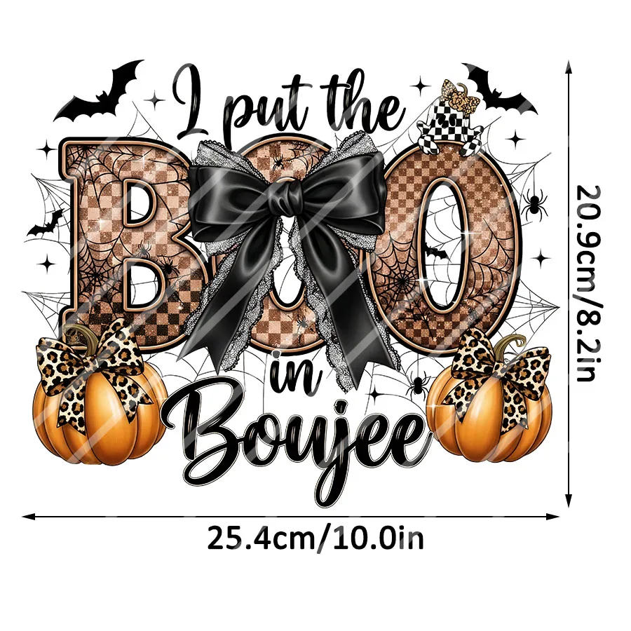 Halloween I Put The Boo in Boujee Pumpkin DIY Iron-On Heat Transfer Sticker Decals T-shirts Sweatshirts Bags Clothing Decor