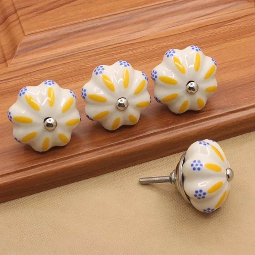 青白花柄セラミックキャビネットカボチャの形のドレッサーワードローブネジドアノブキャビネットノブプルハンドル引き出しハンドル