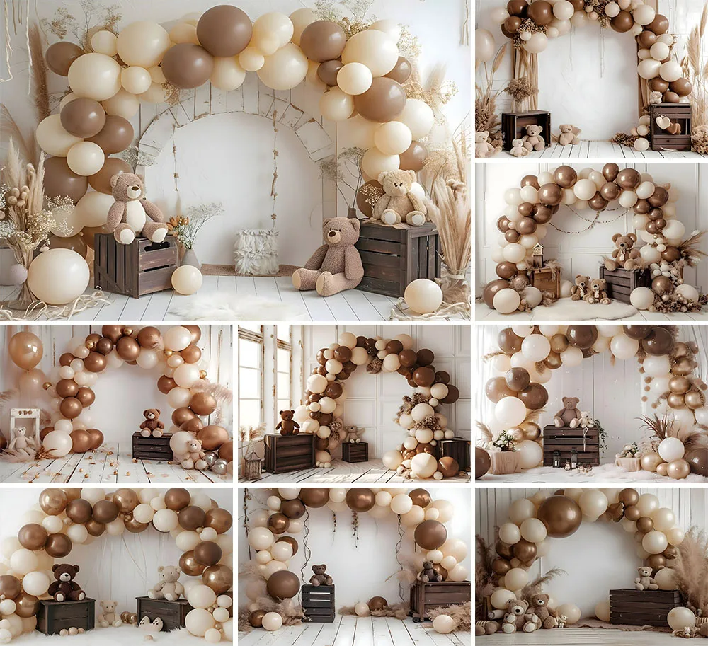 Mehofond Photography Background Boho Brown Bear Arch Balloon Kids Birthday Party Cake Smash Portrait Decor Backdrop Photo Studio