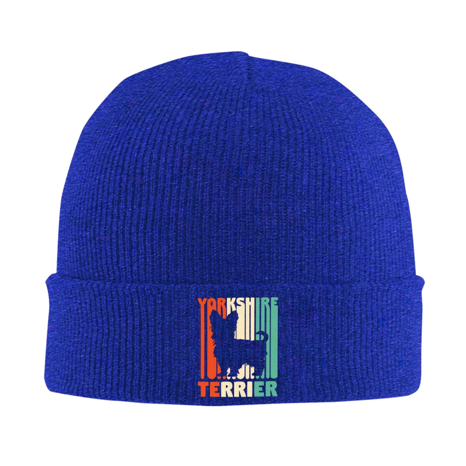 Vintage Yorkshire Terrier Print Knit Beanie Warm Cuffed One Size Winter Hat for Men Women Dog Lovers