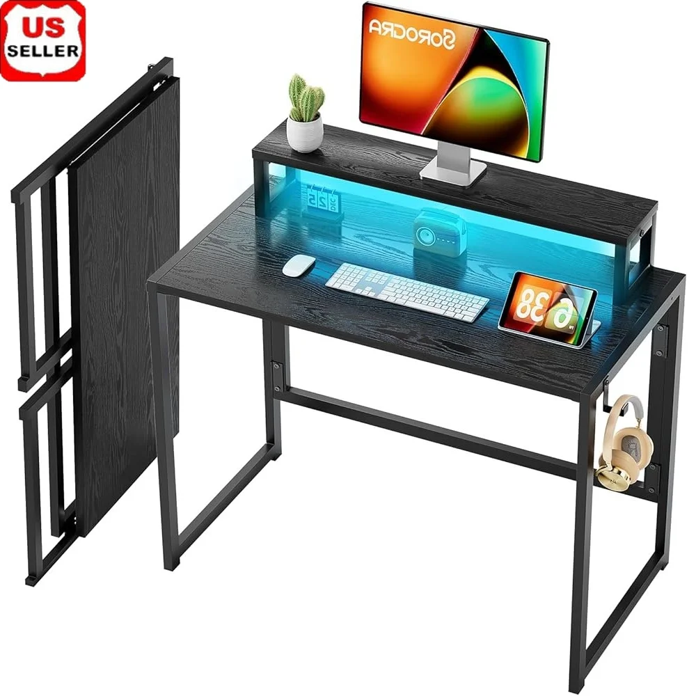 

Небольшой складной стол со светодиодной подсветкой, портативный компьютерный стол, кабинет для домашнего офиса, простая сборка, экономия места, дизайн