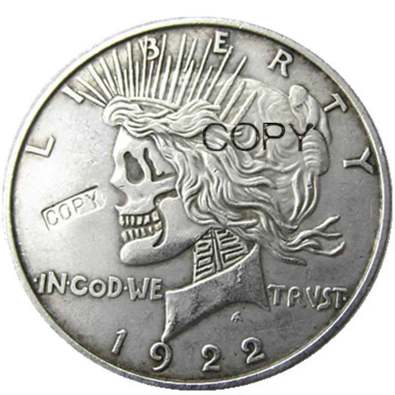 US Hobo Head-To-Head Two Face 1921/1922 Peace Dollar skull zombie skeleton Silver Plated Copy Coins