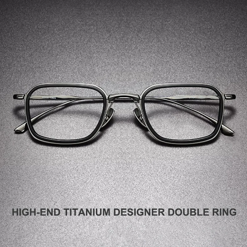 Retro Luxury Ultra-Light Half-Titanium Glasses Frame Women Square Eyeglasses Double-Rim Design Men Business Casual Spectacles