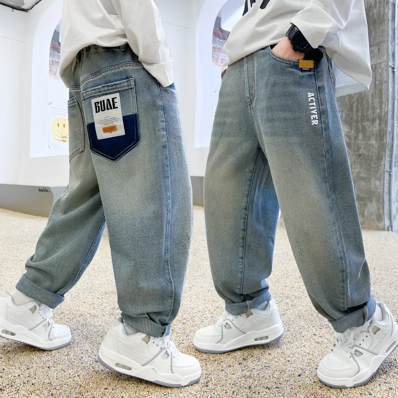 

Spring Autumn Boys Jeans Straight Pants Fashion Casual Teens Denim Trousers Soft Long Pants for Young Kids Children Clothing