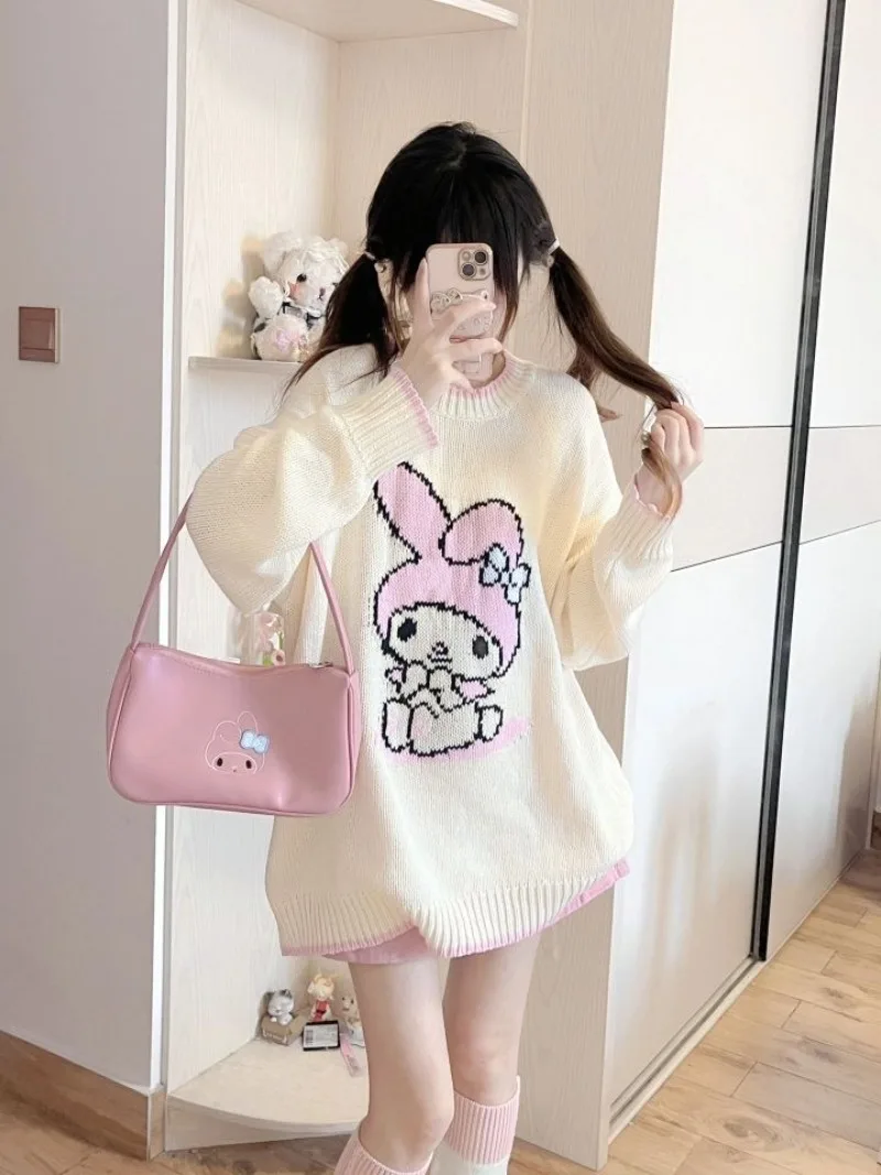 

Cute Cartoon Melody Printed Sweater Women Autumn Winter Students Loose Slimming Knit Tops Korean Fashion Pullover Y2k Clothes