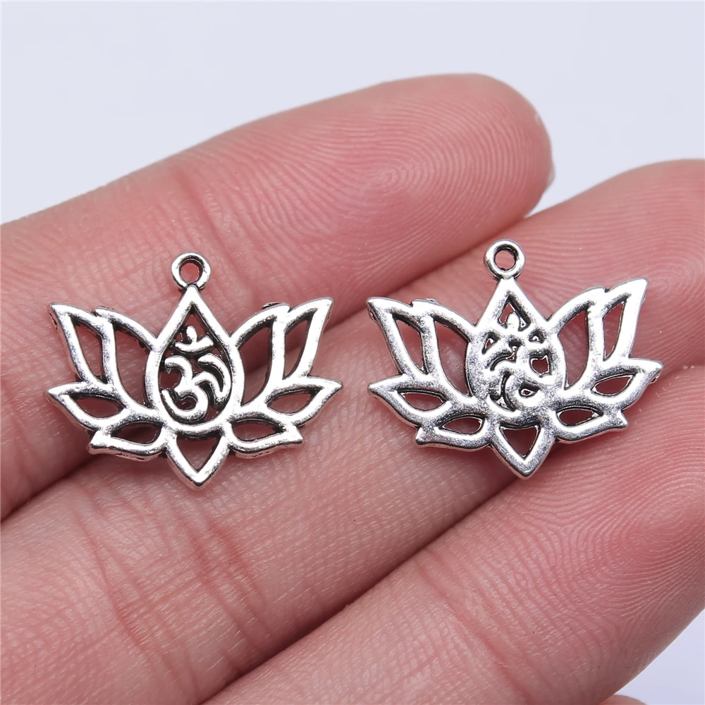 WYSIWYG 10pcs Charms Lotus Flower Yoga Om 21x17mm Antique Making Pendant Vintage Tibetan Silver Color DIY Handmade Jewelry