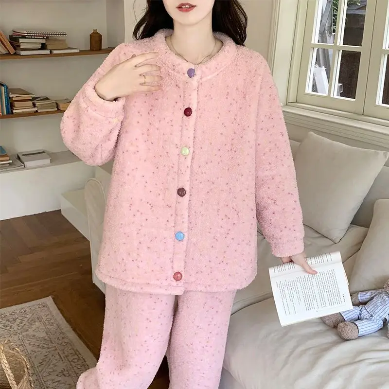 

Winter Sweet and Warm Half-fleece Girls' Pajamas Set, Comfortable and Cute Girls' Pajamas, Loose and Thick Home Wear Set