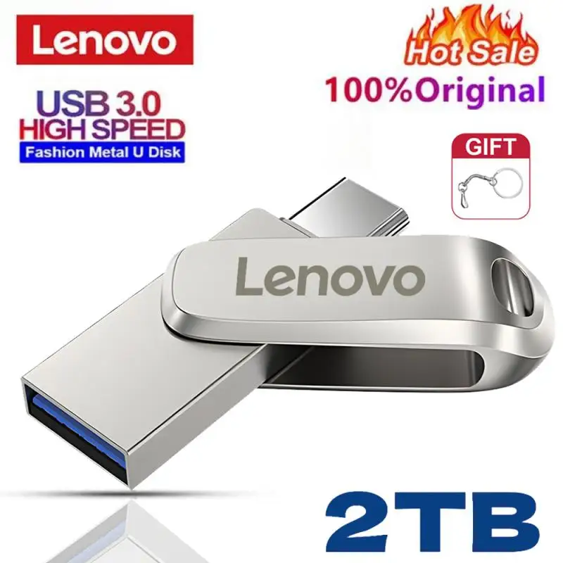 업그레이드된 레노버 펜 드라이브, 금속 USB 3.0, 고속 외장 메모리, USB 미니 플래시 드라이브, 1TB, 256GB, USB 플래시 디스크 어댑터, 2TB