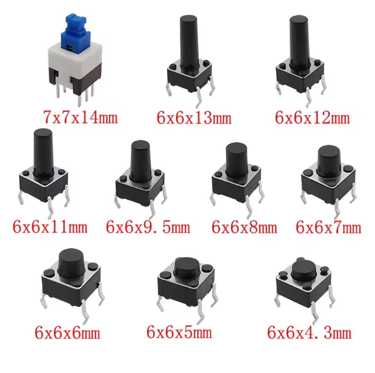 10 значений = 180 шт. тактильный кнопочный переключатель мини-мгновенный тактовый ассортимент комплект DIY для Arduino переключатель 6*6 4,3 мм ~ 13 мм DIP 4P