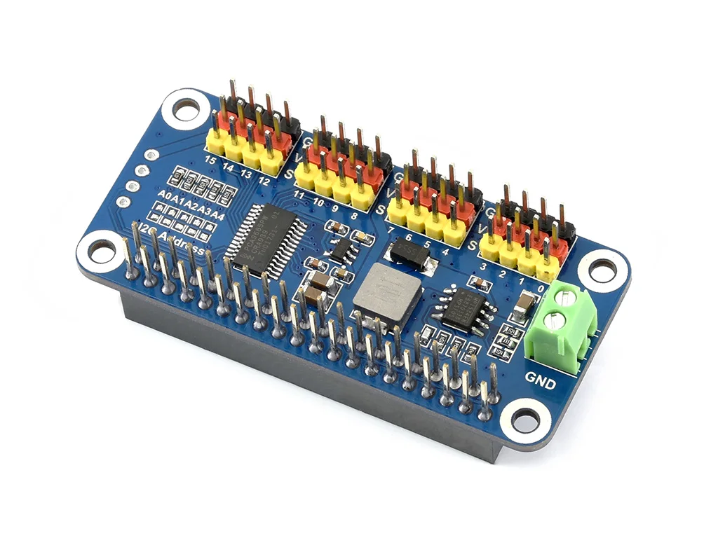 Servo Driver HAT for Raspberry Pi 16-Channel 12-bit I2C Expand Module PCB Board with Jumper Wires for DIY Projects