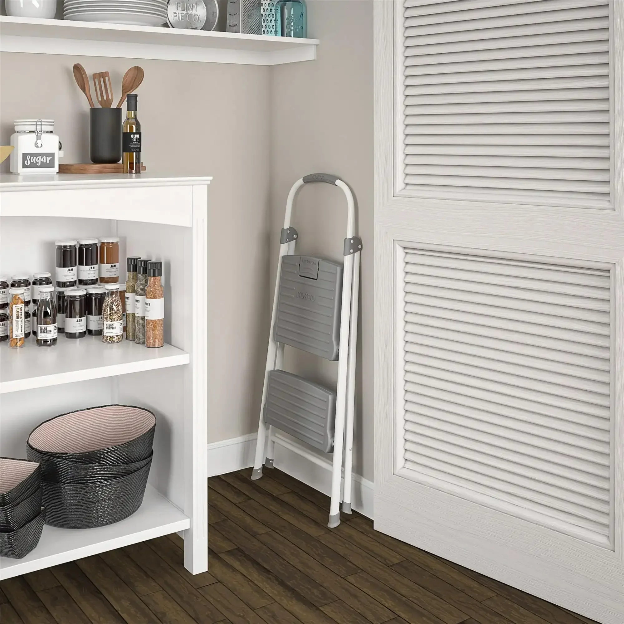 مقعد قابل للطي بخطوتين، خطوات كبيرة من الراتنج، أقصى 8 أقدام، سلم خفيف الوزن للاستخدام في المطبخ المنزلي والحمام