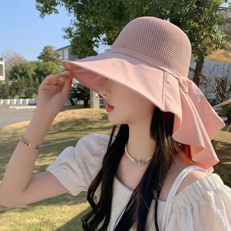 Sun Protection Women Bucket Hat Wide Brim Hat Elegant Sun Hat Fisherman Cap For Outdoor Beach with UV Protection Neck Protection