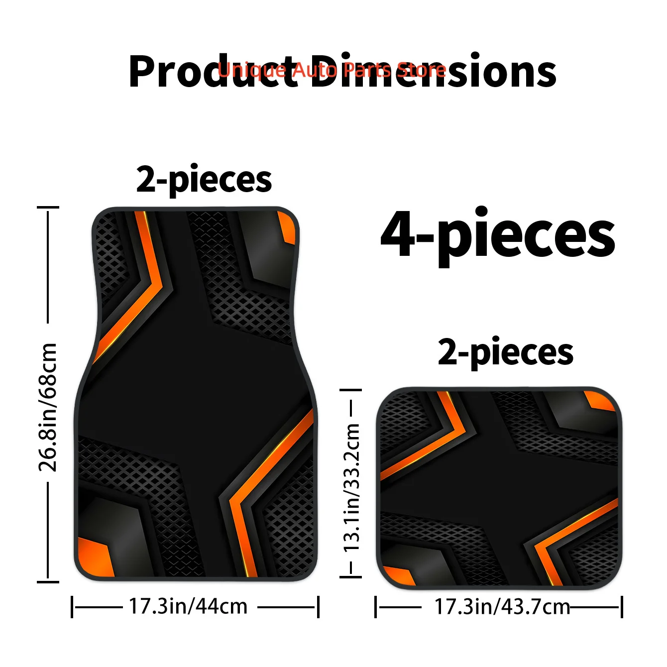 4pcs Set High-End Black Orange Geometric Print Car Floor Mats | Easy To Clean, Decorative And Protective Additions For Driving P