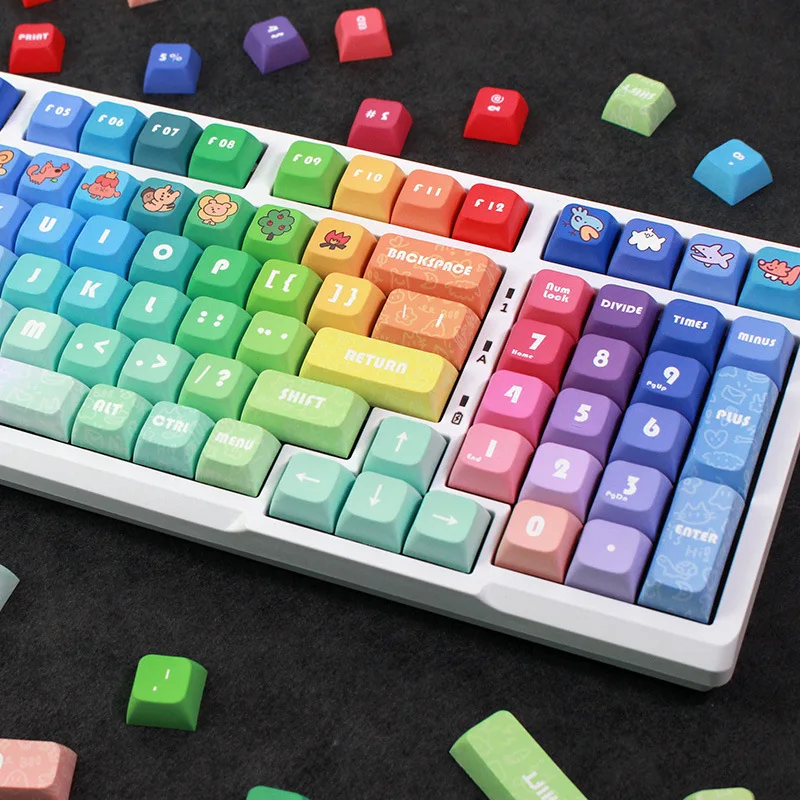 Rainbow Gradual Change Keycap Anime Keycap Xda High Heat Sublimation Pbt Full Set 133 Key Matching Mechanical Keyboard Keycap